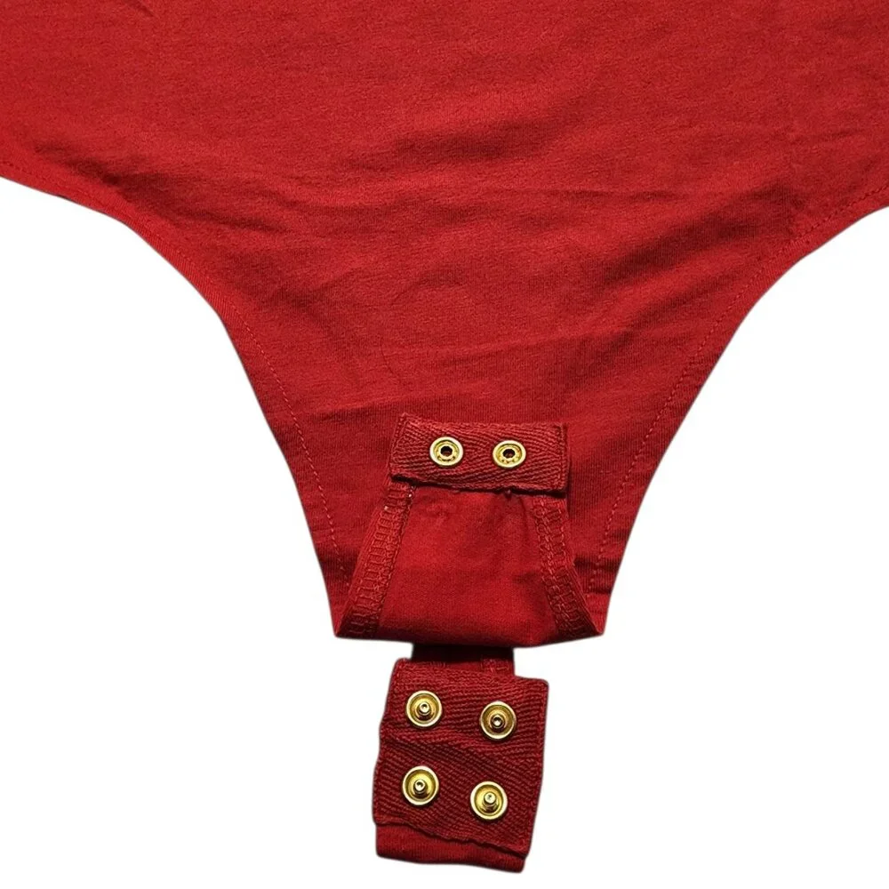Guess Women's Long Sleeve Bodysuit - Stretch, Soft,‎ Versatile Tops Red Size XL